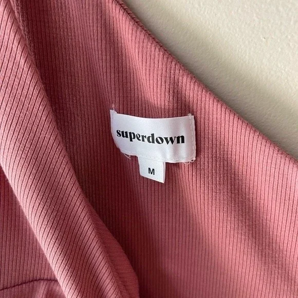 Superdown Alexandra One Shoulder Mini Dress Cut Out Ribbed Bodycon Pink Medium - Picture 5 of 5